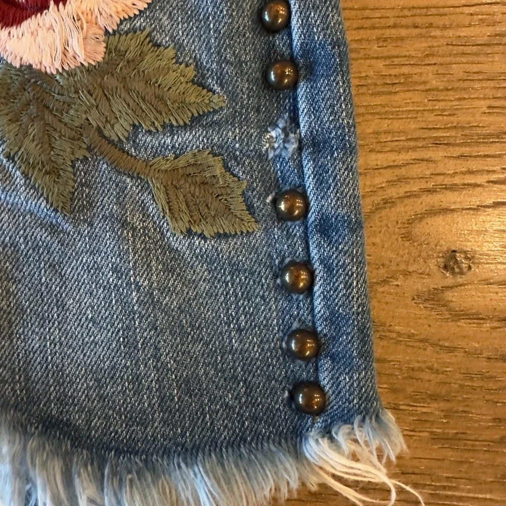 Free People Wild Rose Embroidered Studded Denim Jean Mini Skirt-Size 27-*Read*‎